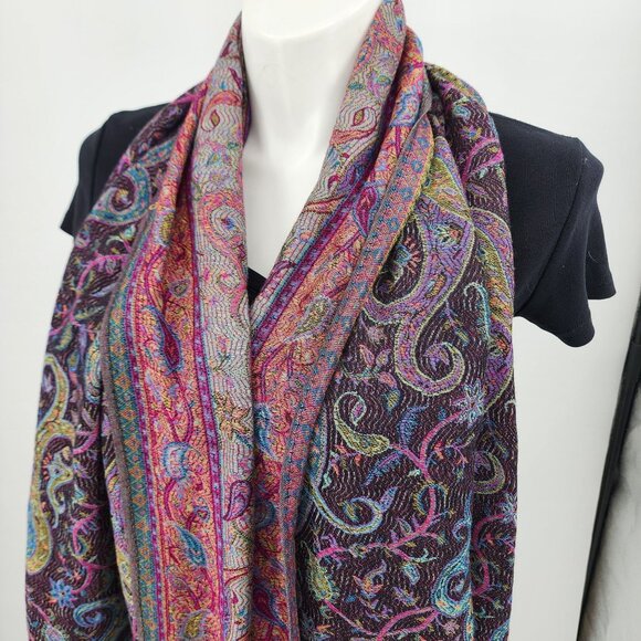 Cashmere Paisley Scarf Shawl With Fringe Multicolor 74" X 26" From Jerusalem - Picture 9 of 9